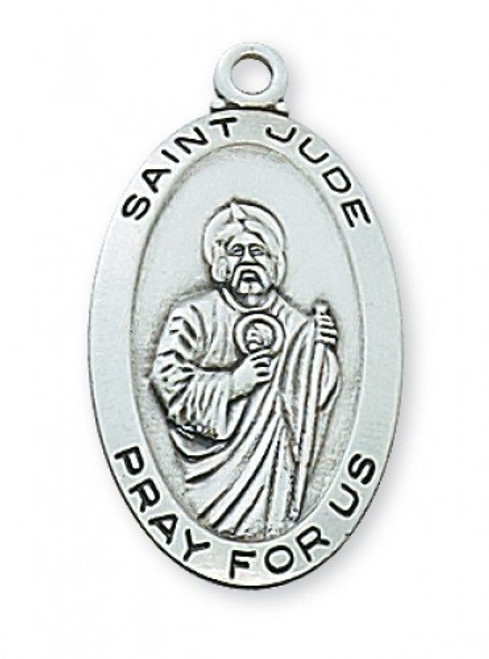 Sterling Silver Saint Jude Medal ~  1 -1/16" Sterling Silver Saint Jude Medal. St Jude Medal comes on an 18" Rhodium  Curb Chain.  A Deluxe Gift Box is Included