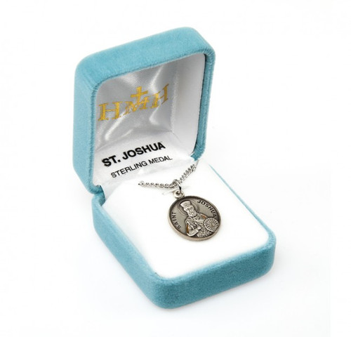 Sterling Silver Round St. Joshua Medal - 20" Chain