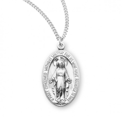 Sterling Silver or Gold-over Sterling Silver Oval Miraculous Medal - 18" Chain