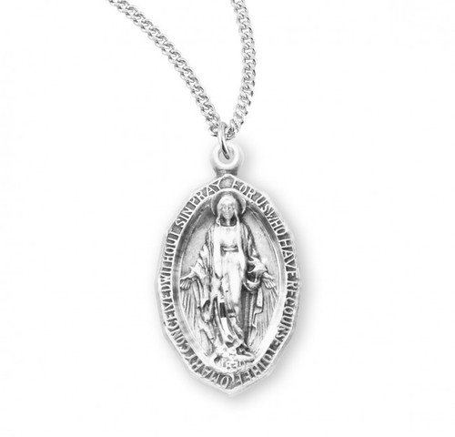Sterling Silver Oval Cut-Edge Miraculous Medal - 18" Chain