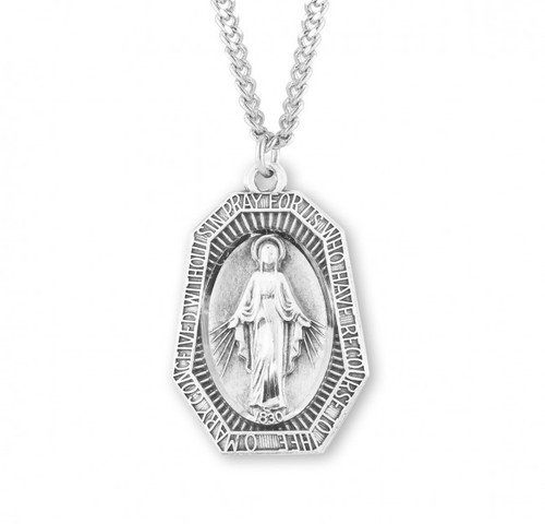 Sterling Silver Octagonal Miraculous Medal - 24" Chain