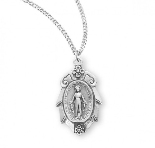 Ornate Sterling Silver Miraculous Medal - 18" Chain