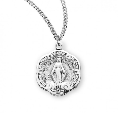 Sterling Silver Round Fancy Miraculous Medal - 18" Chain