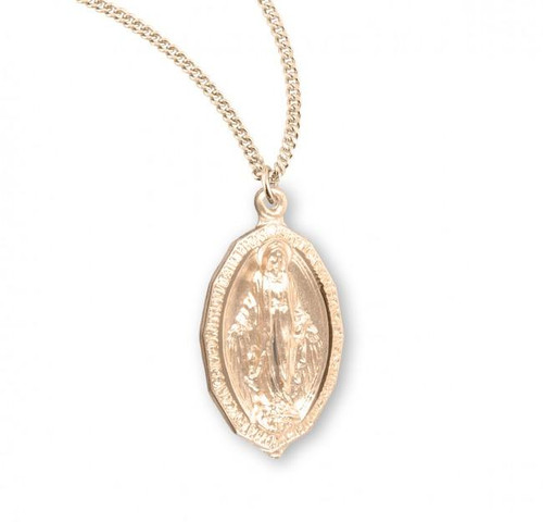 Gold-over Sterling Silver Oval Cut-Edge Miraculous Medal - 18" Chain