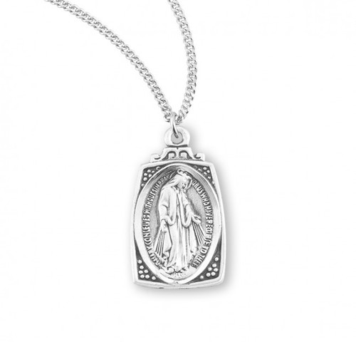 Sterling Silver "Art Deco" Rectangle Miraculous Medal - 18" Chain