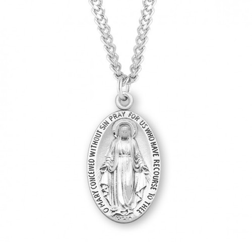 Sterling Silver Oval Miraculous Medal - 24" Chain