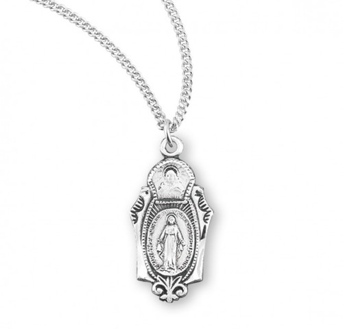 Sterling Silver Fancy Scapular and Miraculous Medal Combination Medal - 18" Chain