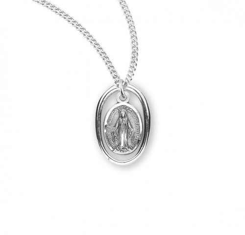 Sterling Silver Oval Pierced Miraculous Medal - 18" Chain