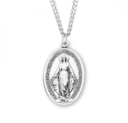 Sterling Silver Large Oval (30MM) Miraculous Medal - 24" Chain