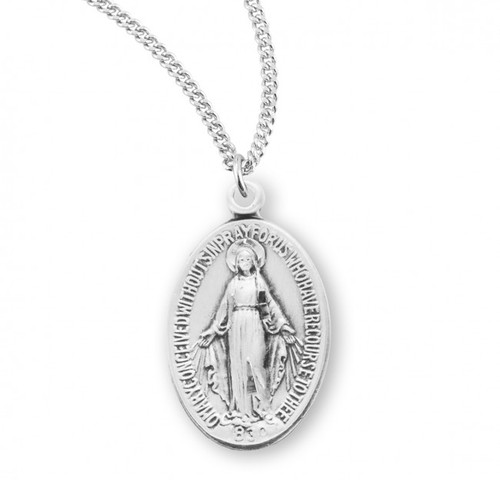Sterling Silver or Gold-over Sterling Silver Small Oval Miraculous Medal - 18" Chain