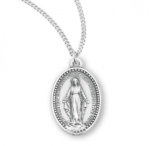 Sterling Silver Beaded Edge Miraculous Medal - 18" Chain