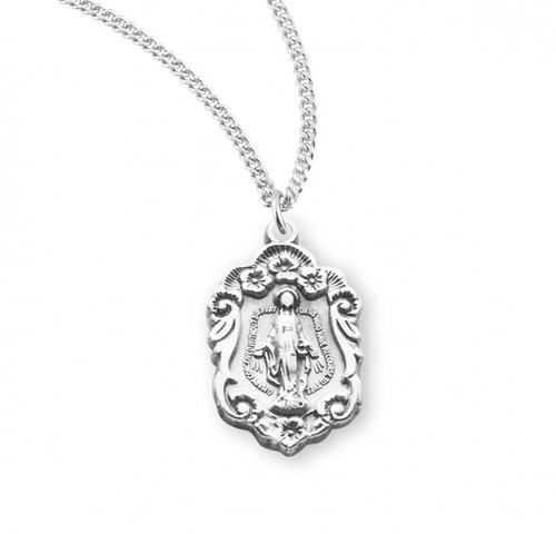 Sterling Silver or Gold-over Sterling Silver Small Fancy Miraculous Medal - 18" Chain