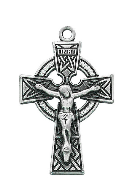 Sterling Silver or Gold-over Sterling Silver Celtic Cross Crucifix Pendant - 24" Chain