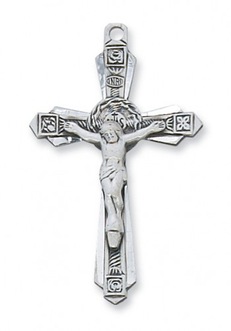  1 1/2"  Sterling Silver Crucifix Pendant. Crucifix comes on a 24" Rhodium curb chain.  Deluxe Gift Box Included

 