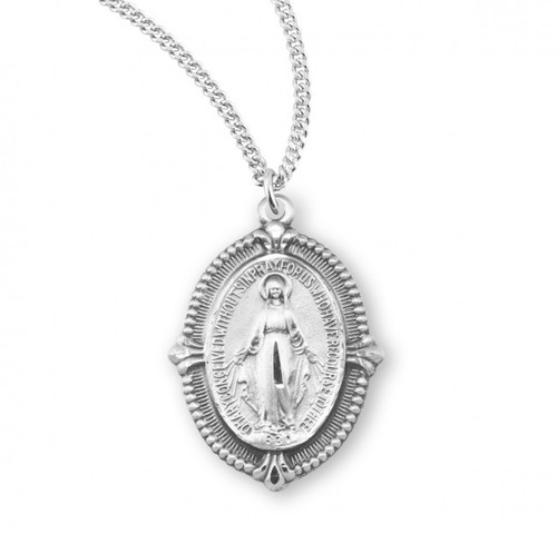 Sterling Silver Beaded Miraculous Medal - 18" Chain