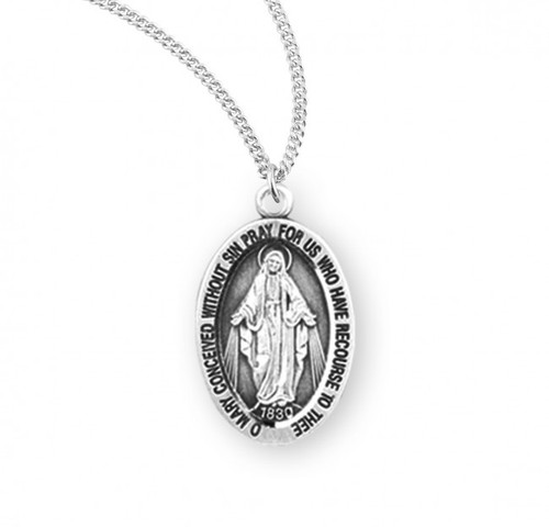 Sterling Silver or Gold-over Sterling Silver Tiny Oval Miraculous Medal - 13" Chain