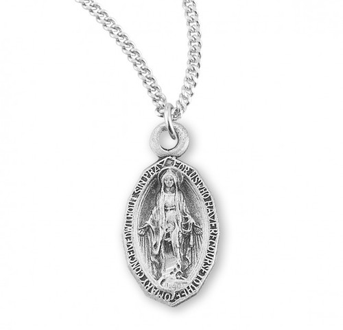 Sterling Silver Pointed Oval Miraculous Medal - 18" Chain