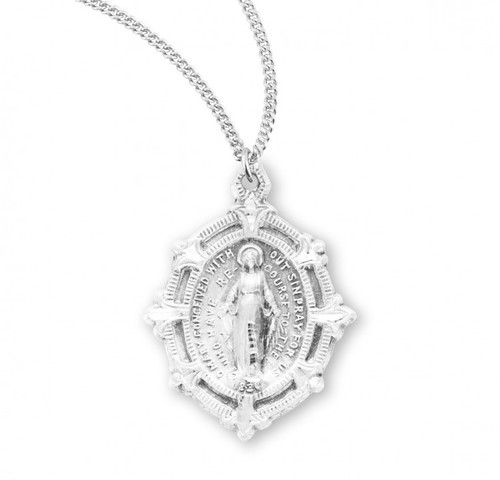 Sterling Silver Small Fancy Edge Miraculous Medal - 18" Chain