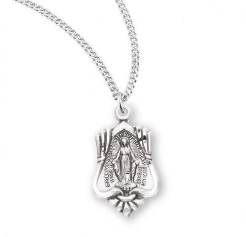 Sterling Silver Fancy Edge Miraculous Medal - 18" Chain
