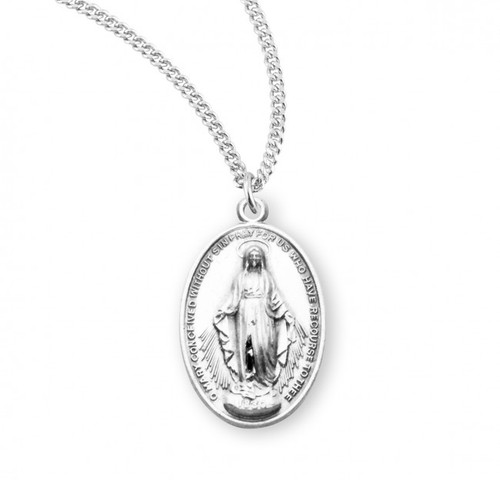 Sterling Silver or Gold-over Sterling Silver Oval Miraculous Medal - 18" Chain