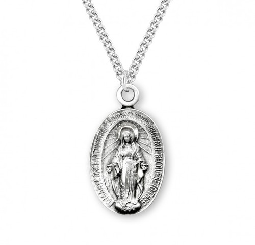 Sterling Silver or Gold-over Sterling Silver Oval Beveled Miraculous Medal - 24" Chain