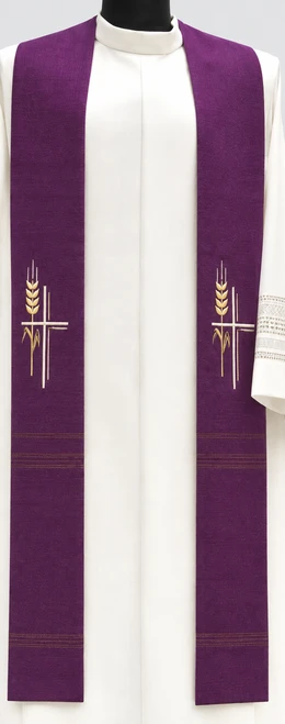 Linea Priest Overlay Stole with Cross and Wheat Embroidery