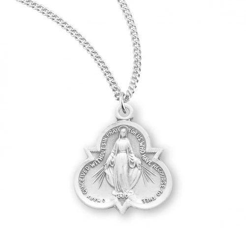Sterling Silver Trinity-Style Miraculous Medal - 18" Chain