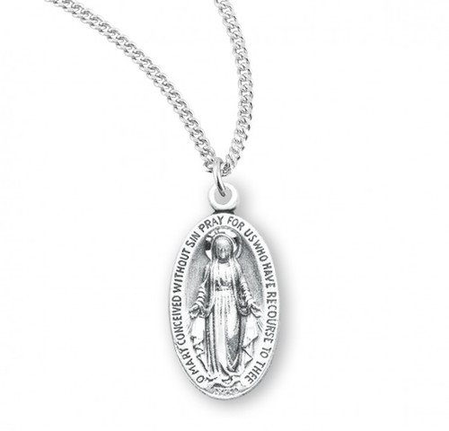 Sterling Silver Oval Small Miraculous Medal - 18" Chain
