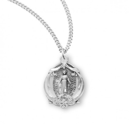 Sterling Silver Fancy Baroque-Style Miraculous Medal - 18" Chain
