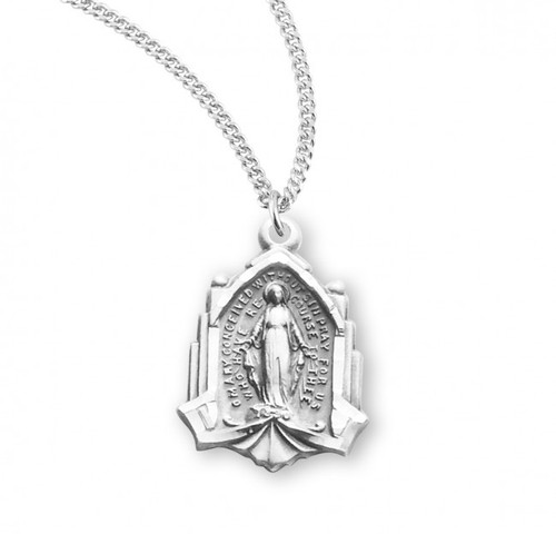 Sterling Silver Cathedral Shaped Miraculous Medal - 18" Chain