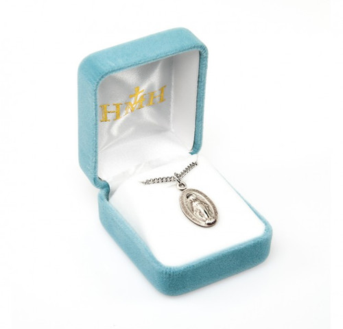 Sterling Silver Oval Beveled Miraculous Medal - 18" Chain