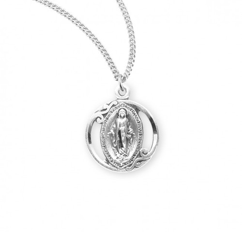 Sterling Silver Pierced Miraculous Medal - 18" Chain