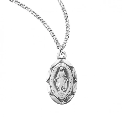 Sterling Silver Tiny Oval Miraculous Medal - 13" Chain