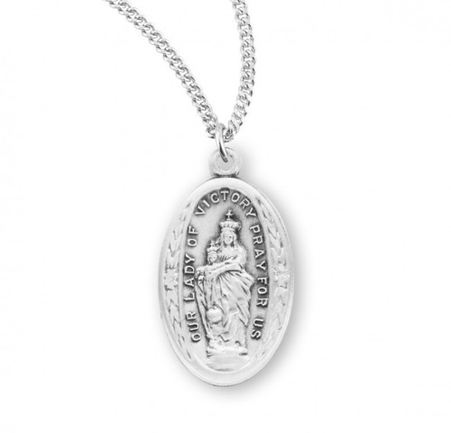 Sterling Silver Oval Our Lady of Victory Medal - 18" Chain