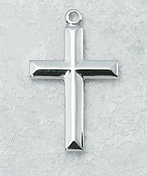 Raised Beveled Design Cross Pendant in Sterling Silver or Gold-Plated Sterling Silver ~ 14/16" pendant size. Includes 18" Rhodium or Gold-Plated Chain. Deluxe Gift Box