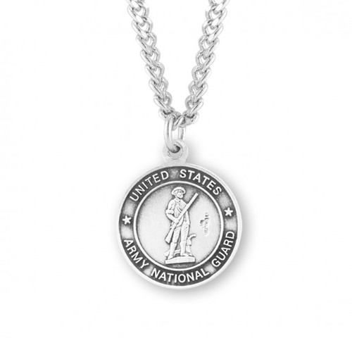 Sterling Silver Round St. Christopher Army National Guard Medal - 24" Chain