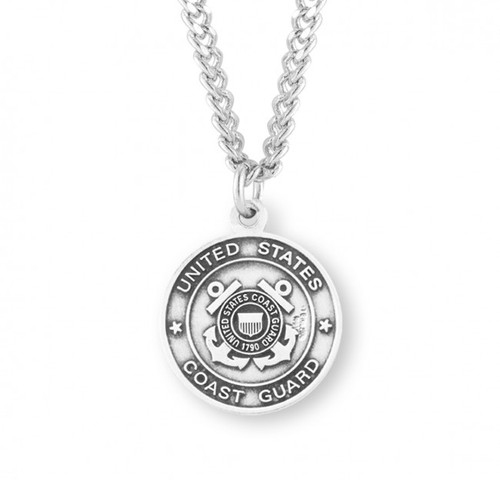 Sterling Silver St. Michael Coast Guard Medal - 24" Chain