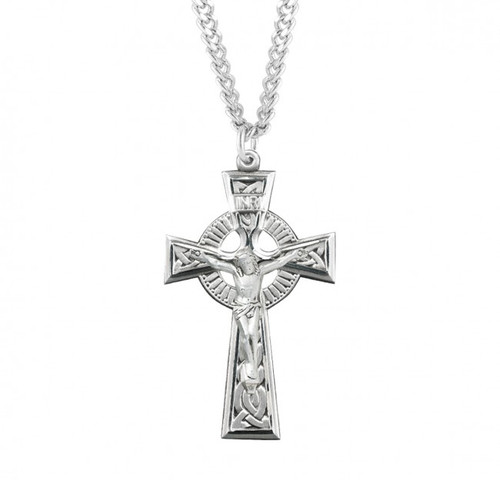 Sterling Silver Celtic Cross Crucifix Pendant - 24" Chain