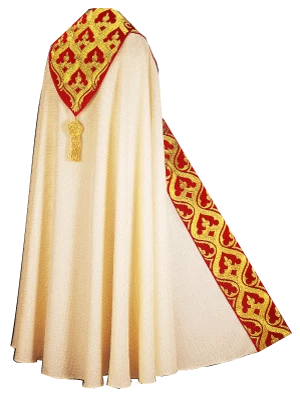 Hand-Embroidered White Cantate Cope with Velvet Banding