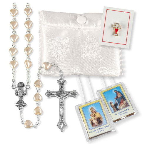 White Satin Pearl Rosary Set