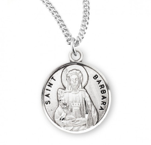 Sterling Silver Round St. Barbara Medal - 18" Chain