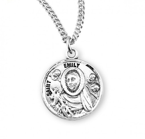 Sterling Silver Round St. Emily Medal - 18" Chain