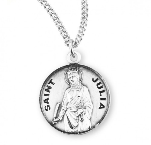 Sterling Silver Round St Julia Medal - 18" Chain