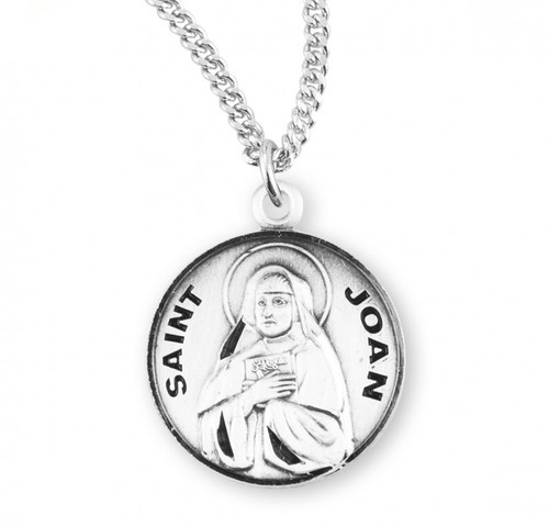Sterling Silver Round St Joan Medal - 18" Chain