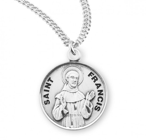 Sterling Silver Round St Francis Medal - 20" Chain