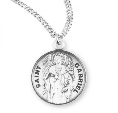 Sterling Silver Round St Gabriel Medal - 20" Chain