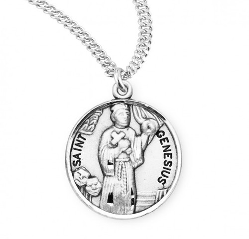 Sterling Silver Round St. Genesius Medal - 20" Chain