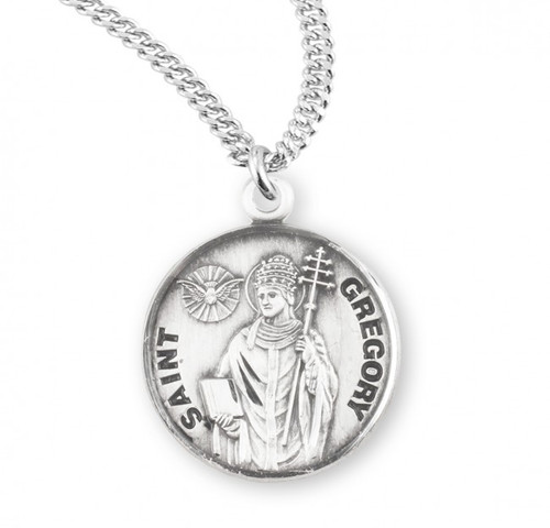 Sterling Silver Round St Gregory Medal - 20" Chain