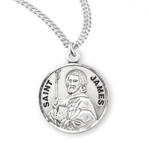 Sterling Silver Round St James Medal - 20" Chain