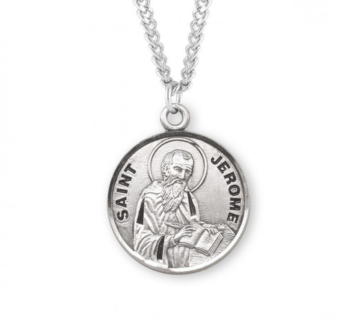 Sterling Silver Round St. Jerome Medal - 20" Chain